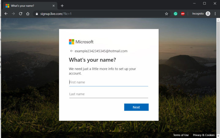 enter Hotmail username and last name
