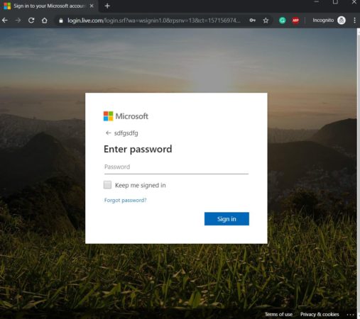 microsoft log in screen for Homail users