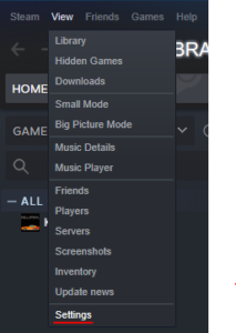 Access Steam settings menu