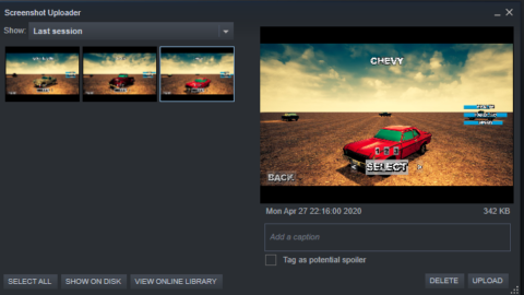 Screenshots of cars from a video game in Steam