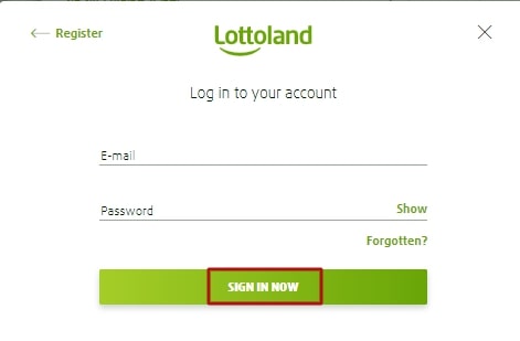 Log in to your lottoland account