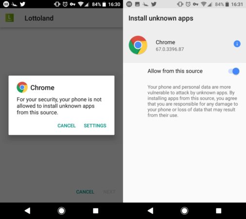 Lottoland install from unknown sources